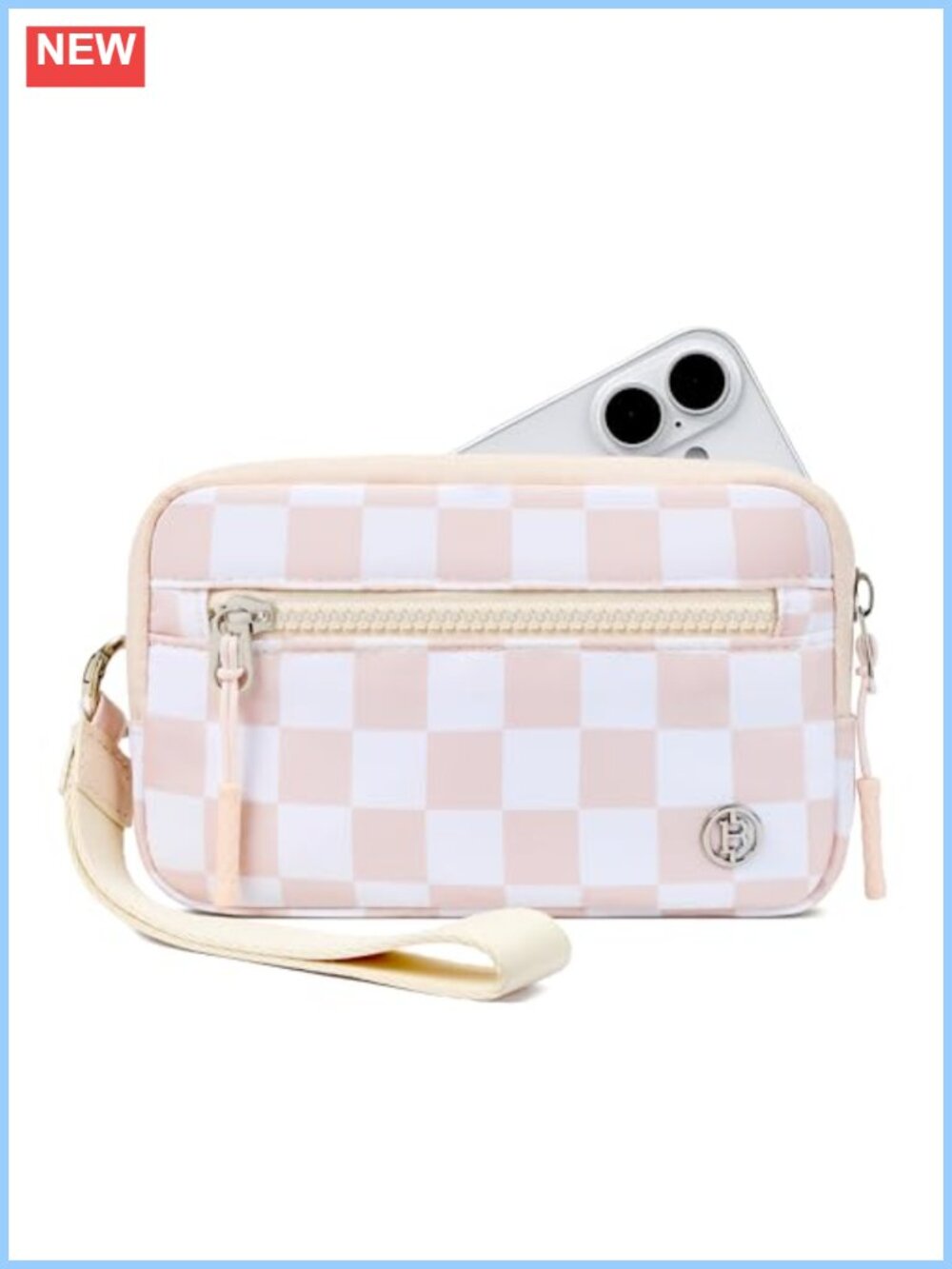 Nylon Wristlet Wallet RFID Checkered with ID Window 3 Zippers